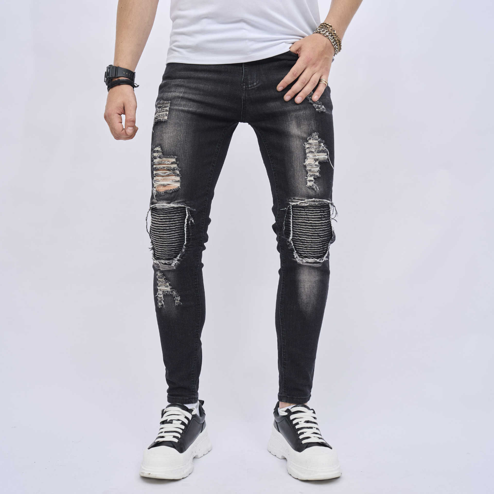 Men's Ripped Slim Stretch Jeans - Image 8