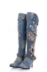 Women's String Beads High-heeled Denim Stiletto Heel - Image 4