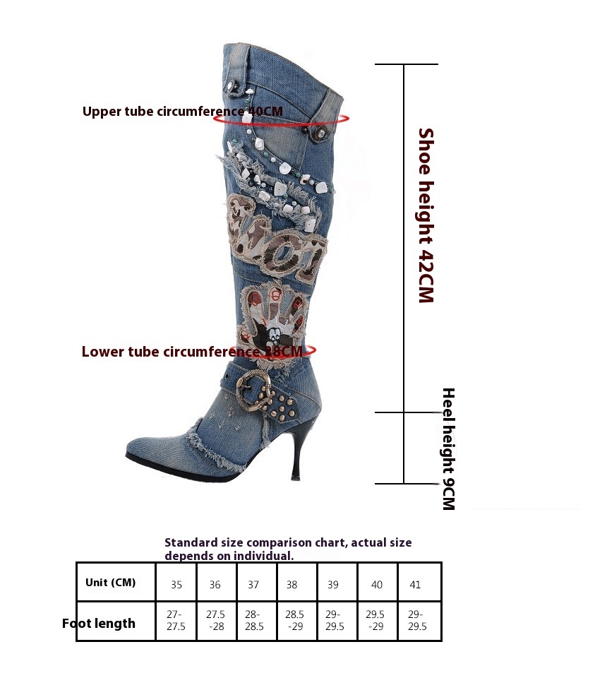 Women's String Beads High-heeled Denim Stiletto Heel - Image 8