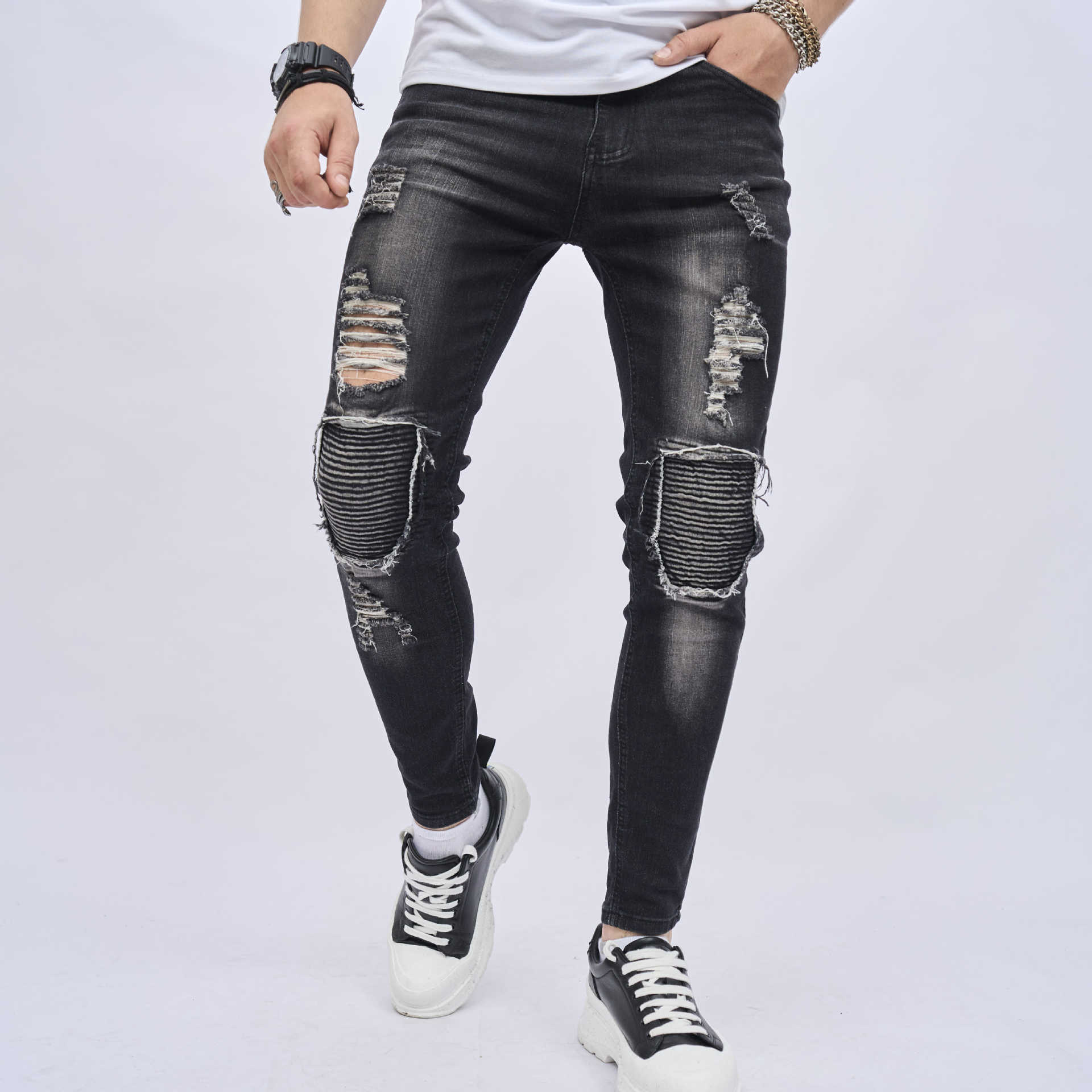 Men's Ripped Slim Stretch Jeans - Image 10