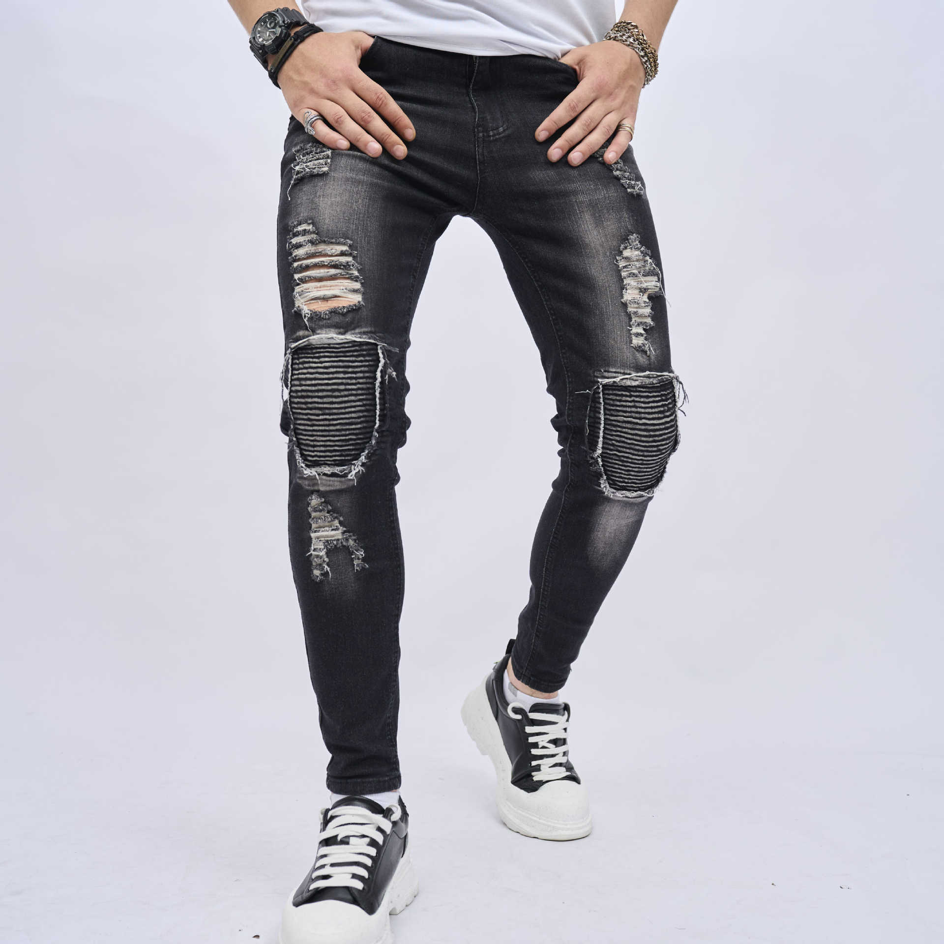 Men's Ripped Slim Stretch Jeans - Image 6