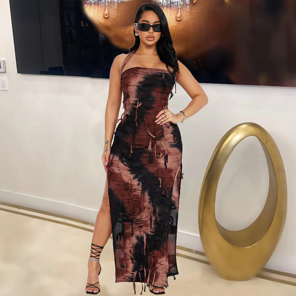 Summer Sleeveless Backless Slit Tie-dye Dress Women - Image 4