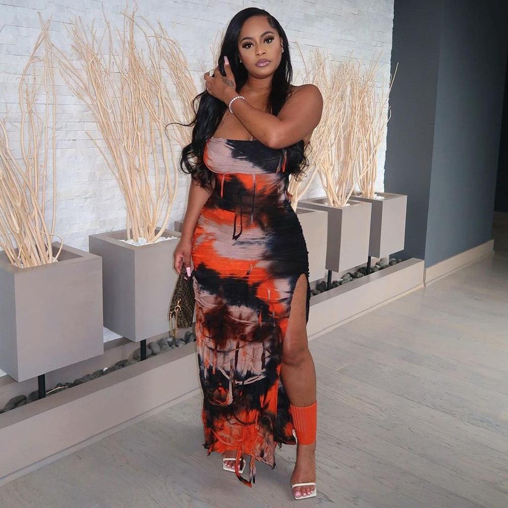 Summer Sleeveless Backless Slit Tie-dye Dress Women - Image 6