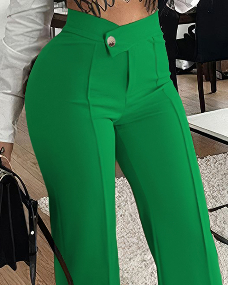 Women's Cross-border Slim-fit Green Leisure Commute Wide-leg Trousers - Image 2