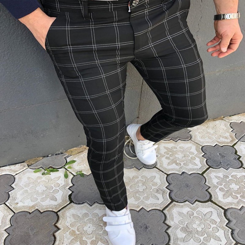 Spring And Autumn Slim Fit Men's Business Casual Pants Long Pants 3D Plaid - Image 4