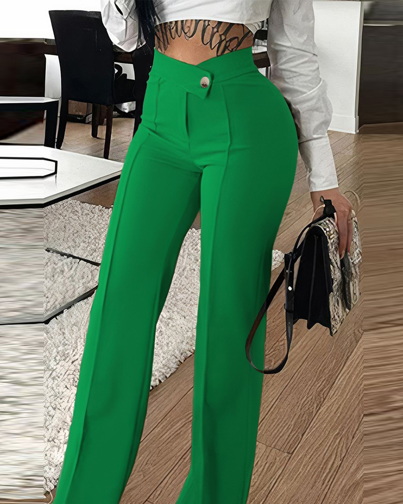 Women's Cross-border Slim-fit Green Leisure Commute Wide-leg Trousers - Image 3
