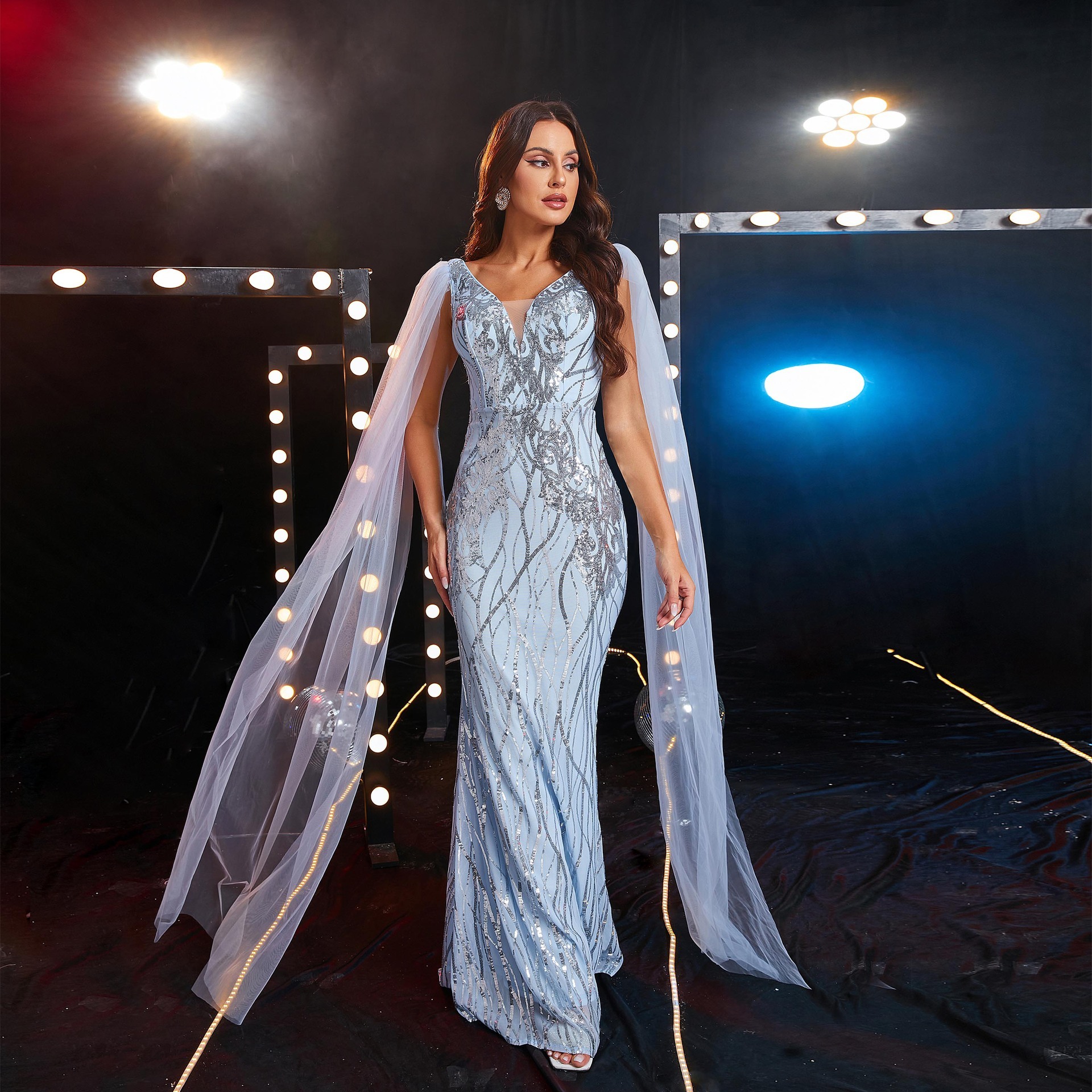 Sequined V-neck Evening Gown - Image 3