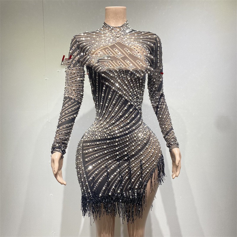 Tassel Dress Birthday Party Long Sleeve Ironing Transparent - Image 5