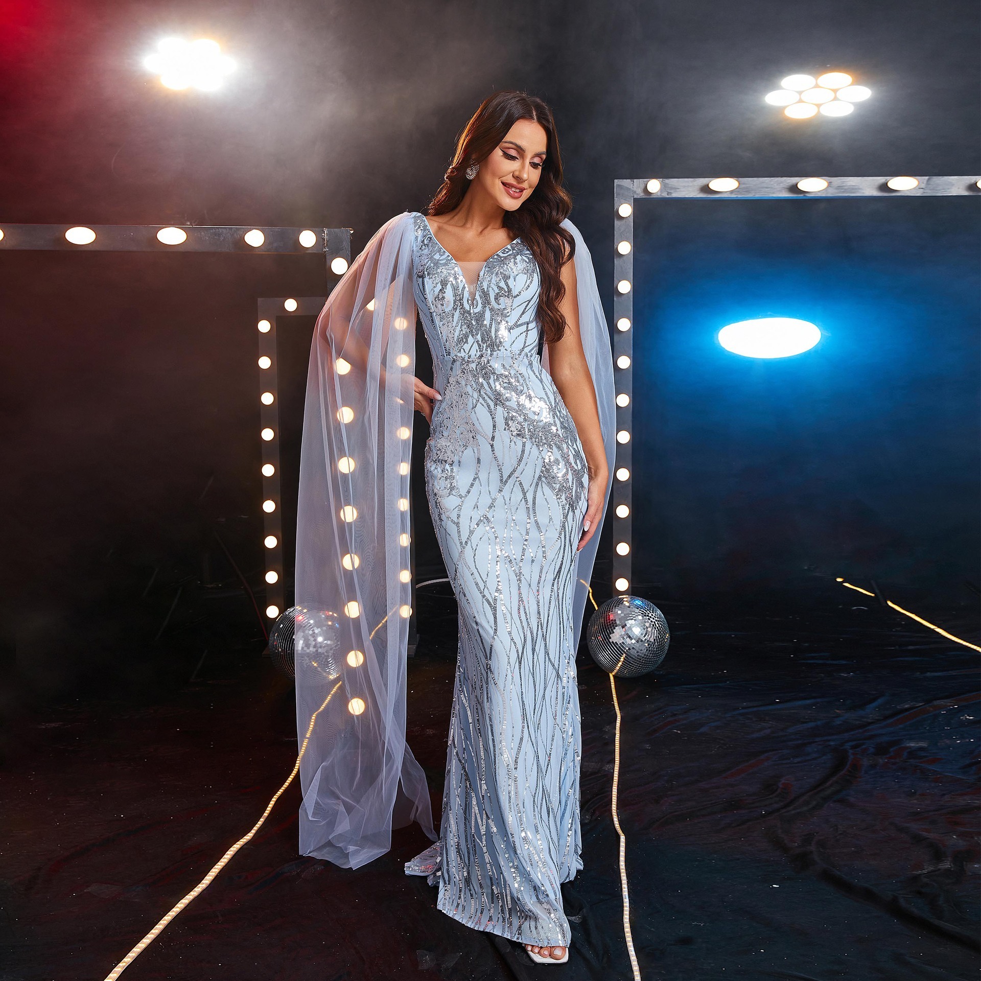 Sequined V-neck Evening Gown - Image 6