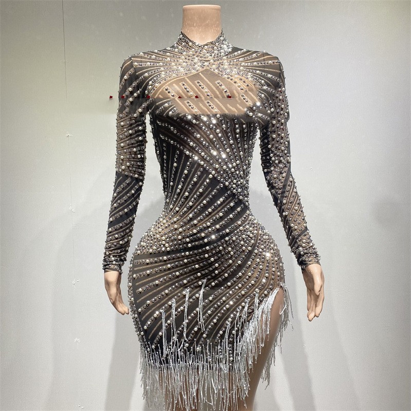 Tassel Dress Birthday Party Long Sleeve Ironing Transparent - Image 4