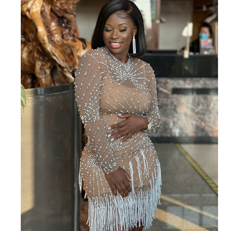 Tassel Dress Birthday Party Long Sleeve Ironing Transparent - Image 3