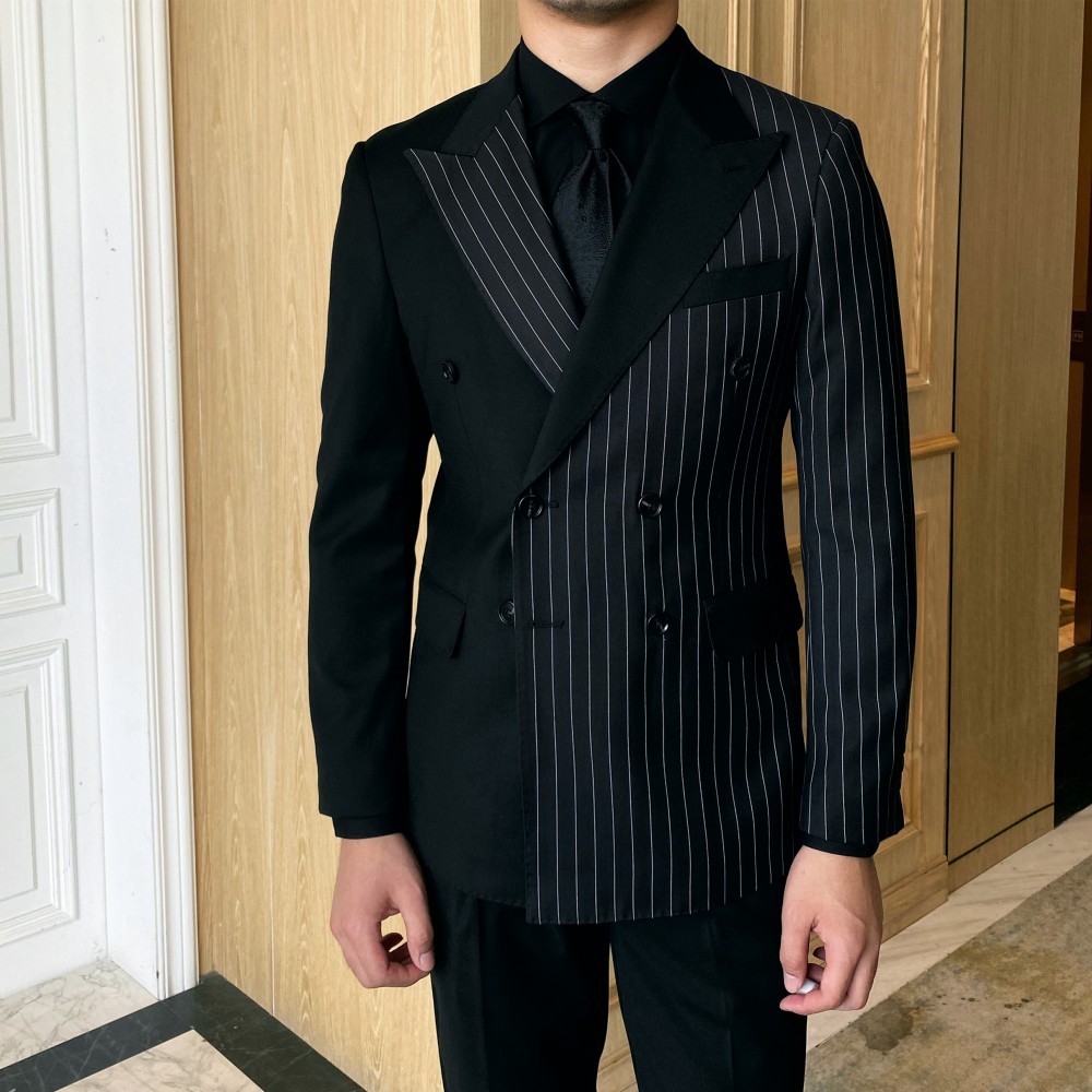Striped Double Breasted Blazer Men Fashion Tailored Suit - Image 5