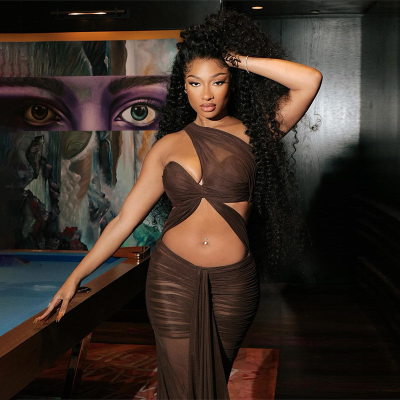 Women's Diagonal Collar Stitching Hollow Backless Dress - Image 7