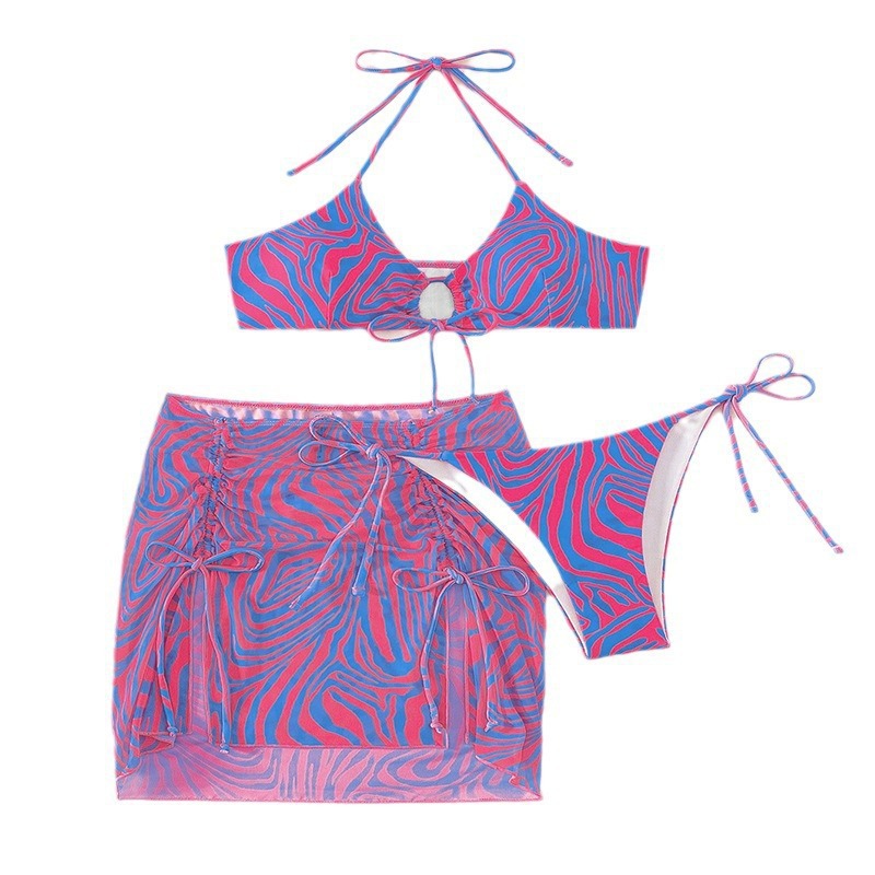 Swimsuit Printed Lace-up Hollow Beach Skirt Three-piece Suit - Image 5