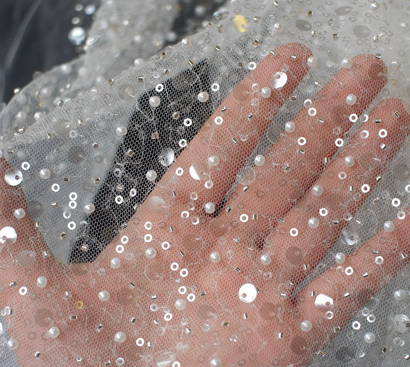 Sequined Pearl Embroidery Lace Asymmetric Single Sleeve Dress - Image 8