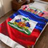 Haiti Flag Velveteen Plush Blanket - L'Union Fait La Force Cozy Throw