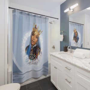Shower Curtain — Queen Portrait Blue Hair Crowned Bathroom Decor